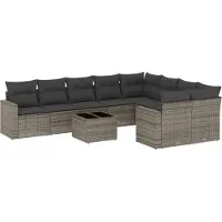 vidaXL Ensemble de salon de jardin 10 pièces avec coussins Gris Poly Rattan