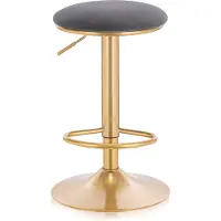 Happyment Tabouret de Bar de Luxe - Velours - Tabouret de Bar sans dossier - Gris/Doré - Réglable en hauteur - 38×61-82cm