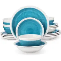 Happyment Eleganto Service Lucenzo - 32 pièces - 8 personnes - Bleu - Assiettes à manger - Service de table - Assiettes creuses - Assiettes à déjeuner - Servies - Ustensiles de cuisine