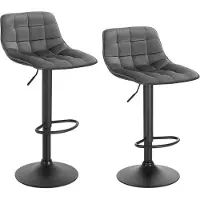 Happyment Tabouret de bar en velours Mida - Réglable en hauteur - Avec dossier - Ergonomique - Gris Donker - Lot de 2 - Pour cuisine & bar - Hauteur d'assise 59-81cm