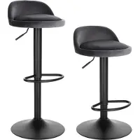Happyment Tabouret de Bar Poly - Lot de 2 - Avec Dossier - Velours - Réglable en Hauteur - Chaise de Bar Ergonomique - Cuisine - Gris - Hauteur d'assise 61-82 cm