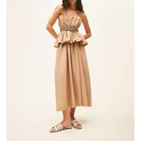 Twinset pour femme. 261TF2030 Robe en popeline à volants beige (40), Casuel, Fête, Coton, Sans manches / bretelles