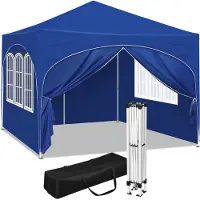 Happyment Tente de réception de luxe avec parties latérales - Bleu - 3x3 m - Pavillon pliable - Résistant à l'eau et aux UV - Réglable en hauteur