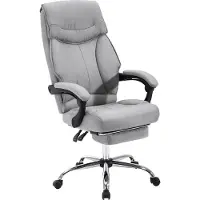 Happyment Chaise de bureau ergonomique - Avec roulettes - Pour adultes - Avec repose-pieds - Gris clair - Réglable en hauteur - Tissu