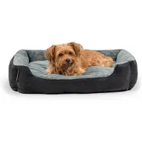 Lionto Lit pour chien, lit douillet et moelleux avec coussin réversible amovible & fond antidérapant, 75x60 cm, noir/gris