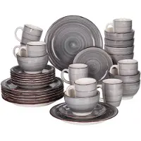 Happyment Château Service de table - 8 personnes - Céramique - Gris - Petites assiettes - Présentation colorée