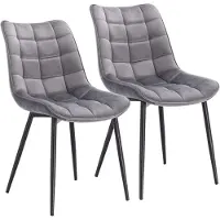 Happyment Chaises de salle à manger de luxe – Lot de 2 – Velours gris clair – Chaise à dossier haut – Chaise de salon et de cuisine – Moderne et élégante – Hauteur d'assise 46,5 cm