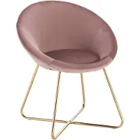 Happyment Chaise de salle à manger Zita – Velours rose – Pieds en métal – Chaise individuelle – Fauteuil – Avec accoudoirs – Moderne et luxueuse – Hauteur d'assise 44 cm – 1 pièce
