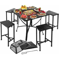 Happyment BBQ Table - 2in1 - Table de jardin et barbecue - Panier à feu ou bac à glace - Table d'extérieur