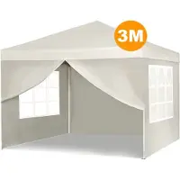 Happyment Tente de réception avec parties latérales - Beige - 3x3 m - Pavillon pliable - Résistant à l'eau et aux UV - Réglable en hauteur