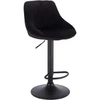 Happyment Tabouret de bar design Nilo - Avec dossier - Velours - Stable - Ergonomique - Hauteur d'assise 60-82cm - Noir - 1 pièce - Pour cuisine & bar - Réglable en hauteur