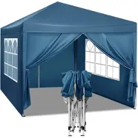 Happyment Tente de réception avec parties latérales - Bleu - Easy-Up Pavillon pliable - Résistant à l'eau et aux UV - 3x3 m - Réglable en hauteur