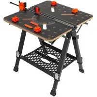 Happyment Table de travail pliable – Professionnelle – Travail du bois – 7 niveaux de réglage en hauteur – Système de serrage – Capacité de charge 454 kg – Noir