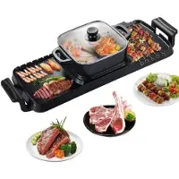 Happyment BBQ électrique Partypan - Korean BBQ & Hotpot - Anti-adhésif - 47cm - 1600 W - Métal