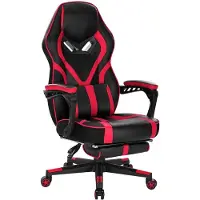 Happyment Gamestoel Deluxe - Chaise ergonomique de jeu et de bureau avec repose-pieds - Réglable en hauteur - Rouge - Similicuir