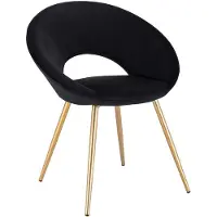Happyment Chaise de luxe en velours - Noir - Chaise de salle à manger avec accoudoirs - Chaise de conférence - Pieds métalliques dorés - Set de 1 - Hauteur d'assise 47 cm