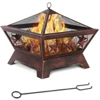 Happyment Luxe Panier à feu - Pour l'extérieur - Pot à feu de luxe avec pare-étincelles - Métal - 61x61x23 cm