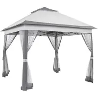 Happyment Pavillon de jardin Opulence – 3,3 × 3,3 m – Modèle pop-up, résistant à l'eau et aux UV – 4 moustiquaires amovibles – Réglable et transportable – Gris clair
