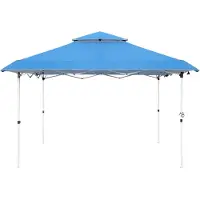 Happyment Tente pop-up Vaylen – 3,6 x 3,6 m – Imperméable et protection UV 50+ – Sac de transport à roulettes – Armature en acier – Bleu – Pour le jardin, la terrasse et les événements en plein air