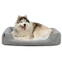 Lionto Lit douillet pour chiens, lit confortable pour chiens avec coussin réversible amovible, fond antidérapant, 110x80 cm, gris