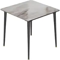 Happyment Table de salle à manger en marbre pour 4 personnes - Gris brillant - Structure en acier - Pour la cuisine, le salon et le restaurant