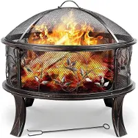Happyment Corbeille à feu Tavien avec pare-étincelles - 69 cm - Pour l'extérieur - Bol de feu - BBQ - Four de jardin - Feu d'ambiance