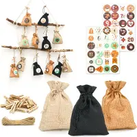 Dune Design Calendrier de l'Avent 24 sachets en lin 13 x 9 cm Noir Beige Marron