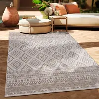 Paco Home Tapis d'extérieur en lin tissé moderne Boho Ethno résistant aux intempéries extérieur Taille 120 cm rond