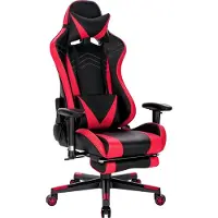 Happyment Luxe Gaming Chair - Rouge - Ergonomique - Avec repose-pieds - Réglable en hauteur - Similicuir - Chaise de jeu et de bureau