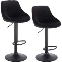 Happyment Tabouret de bar design Nilo - Avec dossier - Velours - Ergonomique - Noir - Réglable en hauteur - Lot de 2 - Pour la cuisine et le bar - Hauteur d'assise 60-82cm
