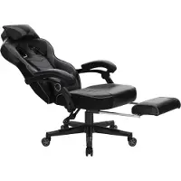 Happyment Chaise de jeu hybride - Réglable en hauteur - Avec repose-pieds - Chaise de bureau ergonomique - Similicuir - Noir
