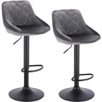 Happyment Tabouret de bar design Zino - Avec dossier - Velours - Ergonomique - Gris - Réglable en hauteur - Lot de 2 - Pour la cuisine et le bar - Hauteur d'assise 60-82cm
