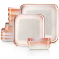 Happyment Aurora Azzuro Services de table - 12 pièces - 4 personnes - Orange - Assiettes plates - Assiettes creuses - Assiettes petit déjeuner - Servies - Ustensiles de cuisine