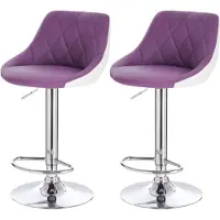 Happyment Tabouret de bar - Cuir synthétique violet - Ergonomique avec dossier - Réglable en hauteur 60-82cm - Lot de 2 - Pour la cuisine et le bar