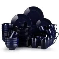 Happyment Artesano Service Santivo - 48 pièces - 12 personnes - Bleu foncé - Assiettes - Service de table - Assiettes creuses - Assiettes petit déjeuner - Servies - Servies de cuisine