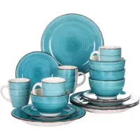 Happyment Elite Service de table - Service de table - 4 personnes - 16 pièces - Bleu Céramique - Assiettes plates et petites assiettes - Petites assiettes