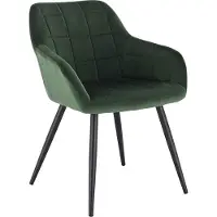 Happyment Chaise Nero - Chaise de salle à manger - Velours vert foncé - Pieds en acier noir - 1 pièce - Hauteur d'assise 47cm - Deluxe
