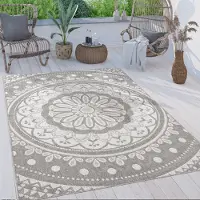 Paco Home Tapis d'extérieur résistant aux intempéries & robuste Mandala Boho Design facile d'entretien tissé à plat Dimension 80x250 cm