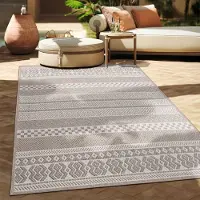 Paco Home Tapis d'extérieur en lin tissé moderne Boho Ethno résistant aux intempéries extérieur Taille 160 cm rond