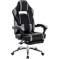 Happyment Chaise de jeu Tokio - Avec repose-pieds - Gris - Réglable en hauteur - Ergonomique - Avec accoudoirs