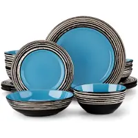 Happyment Noble Sorella Service de table - 16 pièces - 4 personnes - Bleu - Céramique - Service de table avec assiettes à dîner, creuses et à déjeuner