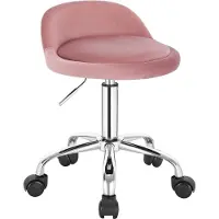 Happyment Chaise de travail de luxe à roulettes - Rose - Tabouret selle - Chaise de coiffure - Tabouret pivotant sans dossier - Ergonomique - Velours