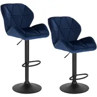 Happyment Tabouret de Bar Confortable Bleu - Avec Dossier - Velours - Réglable en Hauteur 60-82 cm - Ergonomique - Cadre en acier stable - 1 pièce
