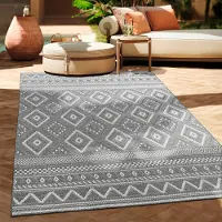 Paco Home Tapis d'extérieur en lin tissé moderne Boho Ethno résistant aux intempéries extérieur Taille 80 cm rond
