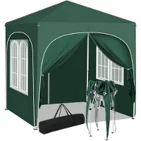 Happyment Happiq Pavillon de jardin pliable 2x2 m avec parois latérales - Réglable en hauteur - Pavillon Pop-Up - Imperméable & Protection UV - Vert