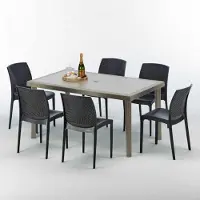 GRAND SOLEIL Table rectangulaire en poly rotin avec 6 chaises colorées 150x90 Beige Marion