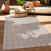 Paco Home Tapis d'extérieur en lin tissé moderne Boho Ethno résistant aux intempéries extérieur Taille 150 cm carré