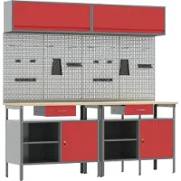Syfax Ensemble d'établi 8 pcs Rouge et Gris Acier enduit de poudre