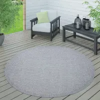Paco Home Tapis d'extérieur résistant aux intempéries Jardin & terrasse tissé à plat Uni Aspect sisal Robuste Taille 160 cm Rond