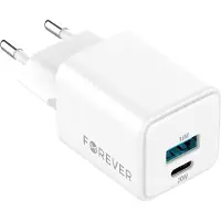 Forever GaN Chargeur de téléphone portable PD QC TC-08-20AC 1x USB-C 1x USB 20W blanc